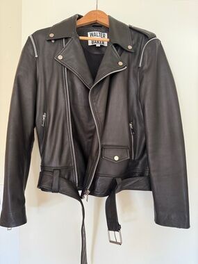 Walter Baker Black Leather Asymmetrical Moto Jacket Size L